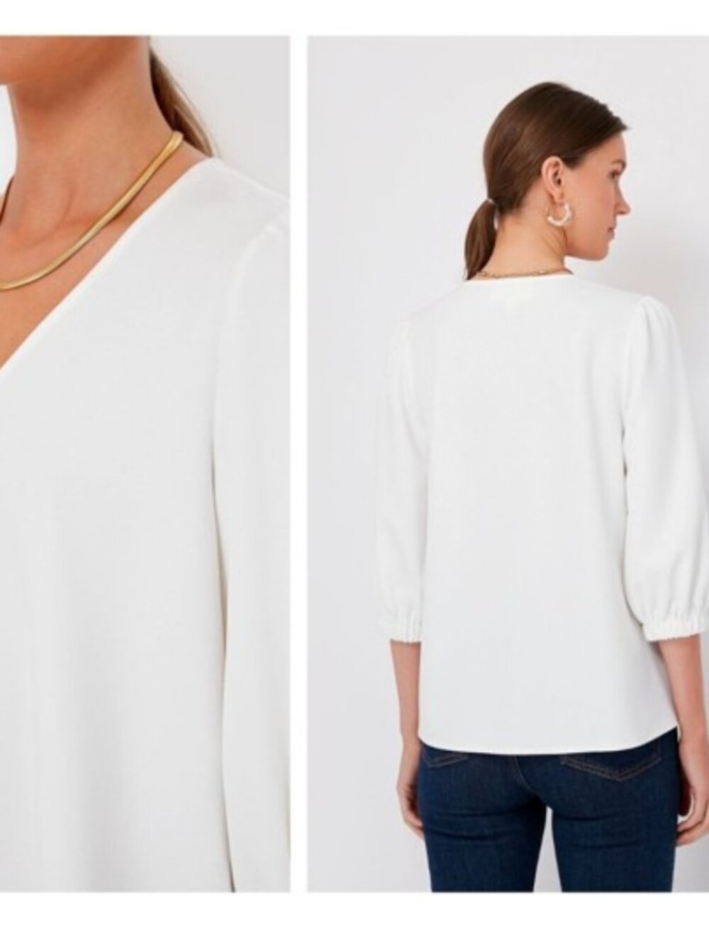 Pomander Place White Hollis Top L NWT V Neck Puff Sleeve Tuckernuck - Picture 12 of 12
